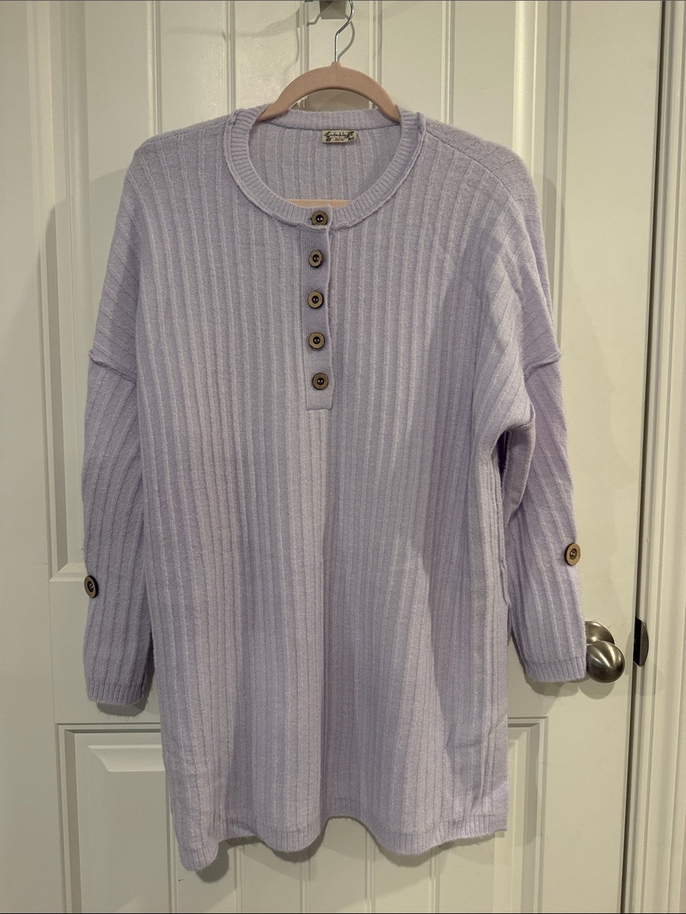 Free People Women's Lavender Ribbed Button Henley Sweater
